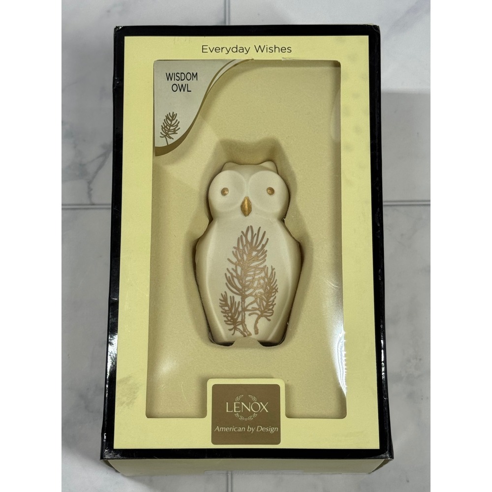 Lenox Everyday Wishes Wisdom Owl Porcelain Figurine Cream Gold Accents 3 Inch